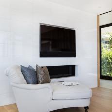 Master Bedroom Includes Modern Fireplace, Reading Space
