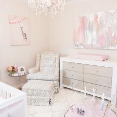 Pink Nursery With Crystal Chandelier and Custom Feminine Art