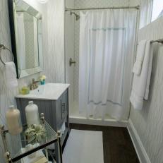 Contemporary White  Bathroom with Hex Shower Tile 