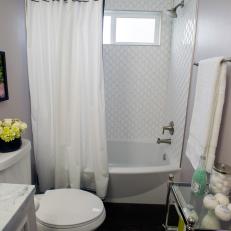 Contemporary White Master Bathroom with White Hex Tiles