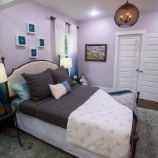 Contemporary Purple Master Bedroom with Walk-In Closet 