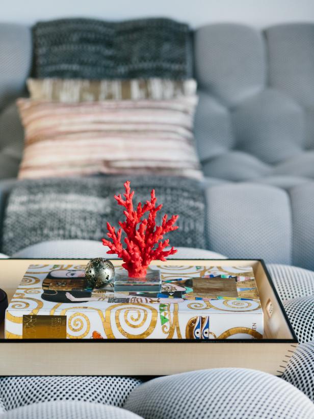 Styled Serving Tray with Coral and Neutral Accessories