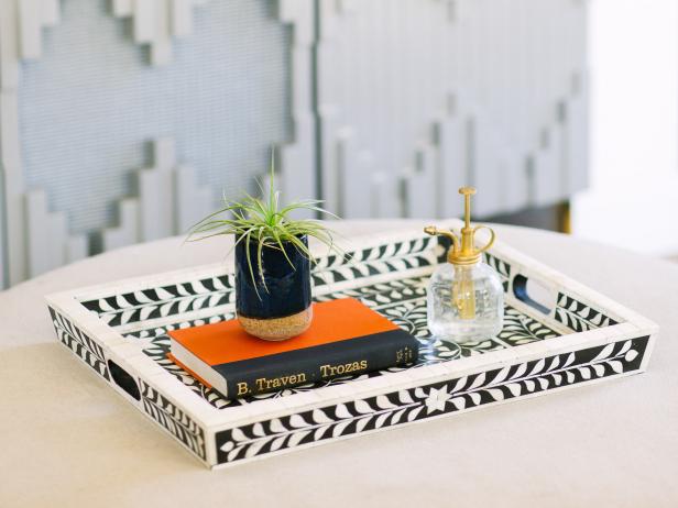 Black-and-White Patterned Tray with Tiny Air Plant