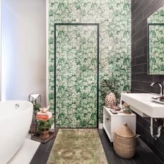Bold Master Bathroom with Wallpaper