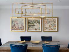 Glamorous Dining Room with Blue and Brass Details