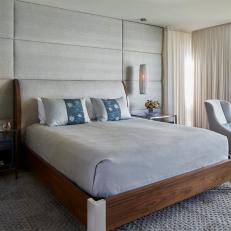 Gray Contemporary Bedroom With Upholstered Panels