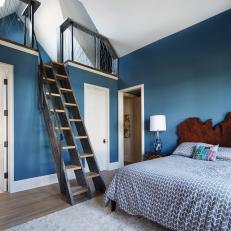Blue Transitional Bedroom With Ladders