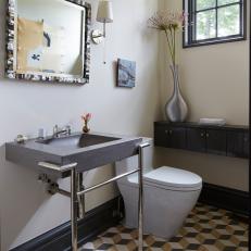 Small Bathroom With Graphic Cube Floor