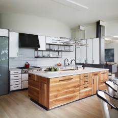 Modern Open Plan Kitchen With Wood Island