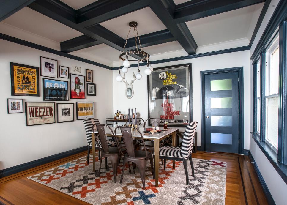 Dining Room With Coffered Ceiling and Gallery Wall | HGTV