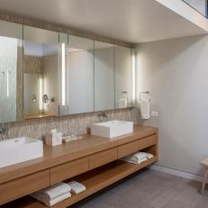 Modern Dual-Vanity Master Bathroom With Trough Sinks