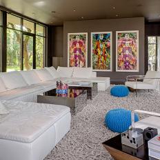 Vibrant Pop Art in Deep Gray Living Room