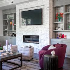 Metropolitan Living Family Room With Woven Style Carrara Marble Accents