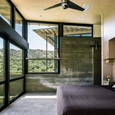 Modern, Neutral Bedroom with Glass Exterior Walls
