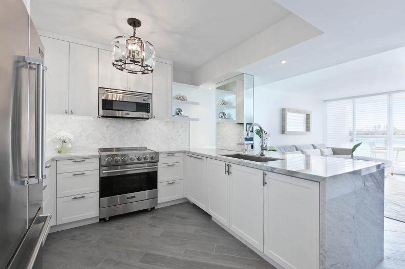 White Open Plan Small Kitchen