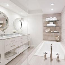 White Bathroom With Two Round Mirrors