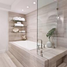 Gray Modern Bathroom With Soaking Tub