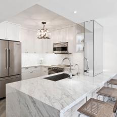 White Modern Kitchen With Mirror Column
