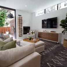 Neutral Midcentury Modern Living Room With Tree