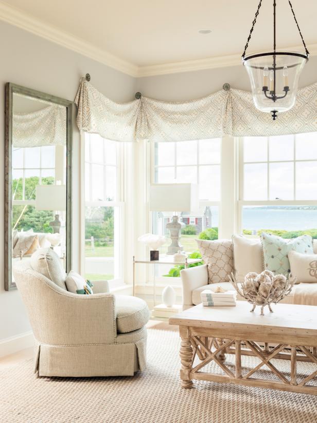 Cape Cod Guest Cottage Neutral Living Room With Big Windows