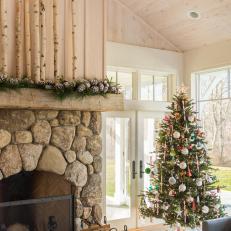 Country Great Room With Stone Fireplace