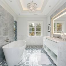 Master Suite's Gray-and-White Spa-Like "Her" Bathroom