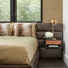 Gold Bedroom With Leather Headboard