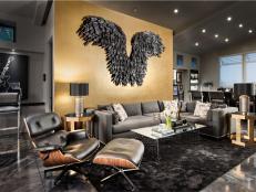 Art Deco Media Room With Black Angel Wings