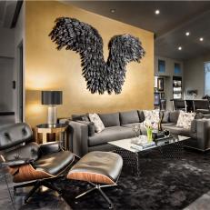 Art Deco Media Room With Black Angel Wings