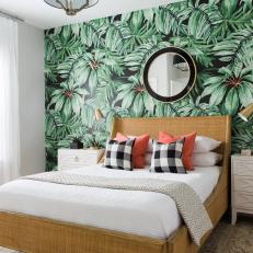 Standout Bedroom with Leaf Print Accent Wall