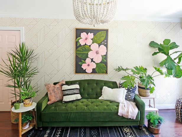 Eclectic Living Room With Green Sofa