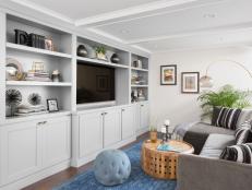 Intimate Family Room with Gray and Blue Color Palette