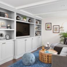 Intimate Gray and Blue Family Room