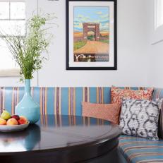 Bold Teal and Brown Vinyl Striped Banquette Cushion