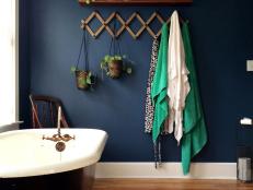 Navy Blue Bathroom With Freestanding Tub