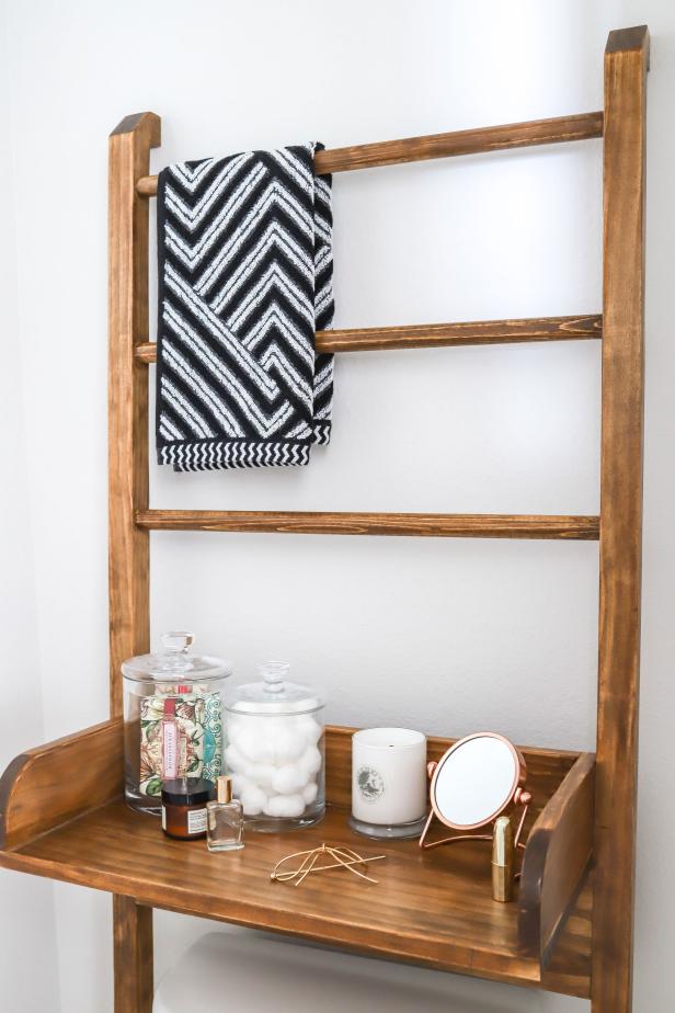Diy Leaning Ladder Shelf For The Bathroom Room Makeovers To Suit