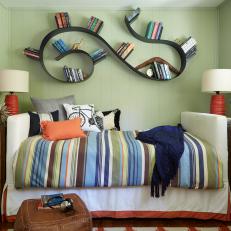 Green Kid's Bedroom With Curvy Bookshelf