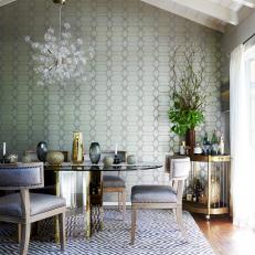 Eclectic Neutral Dining Room With Wallpaper