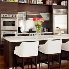White Open Plan Kitchen With Bookshelves