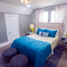 Contemporary Neutral Bedroom with Blue and Green Bed Linen 