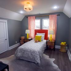 Contemporary Neutral Bedroom with Orange Headboard