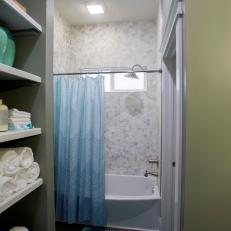 Modern Green Bathroom with Gray Tile Shower 