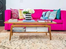 Contemporary Living Room With Bright Pink Sofa
