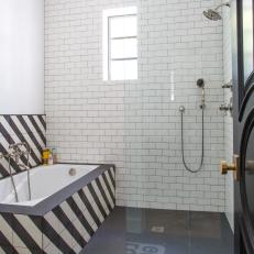 Modern Bathroom With Black and White Striped Tub