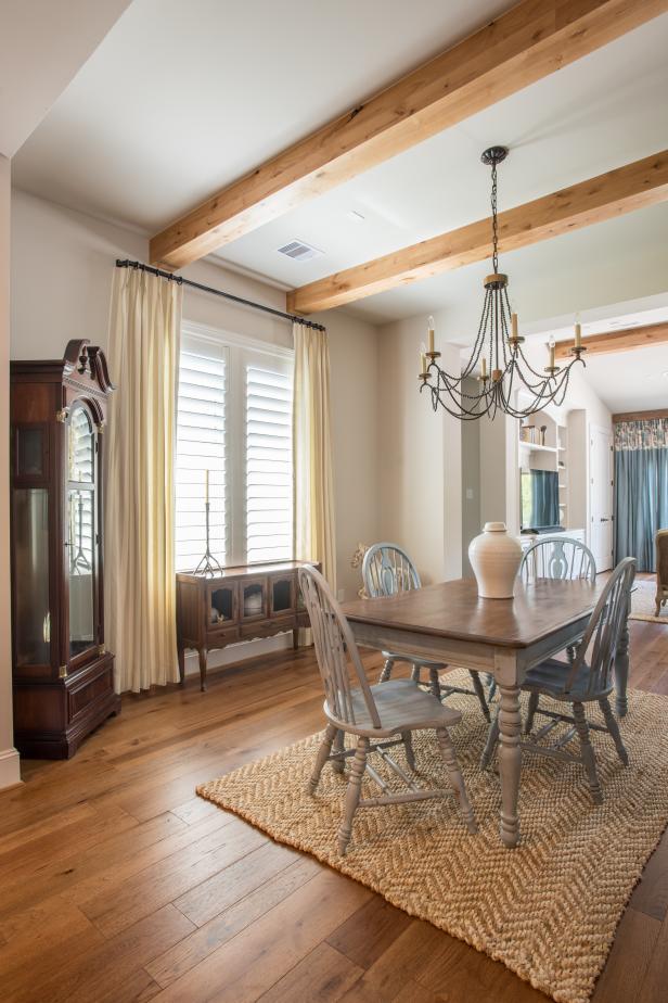 Country Dining Room With Natural Fiber Rug Hgtv
