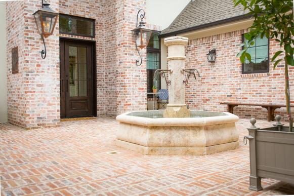 Brick Courtyard With Fountain