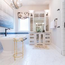 Bright and Airy Spa Bathroom With Shimmering Gold Details