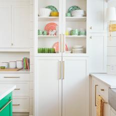 White Floor-to-Ceiling Shaker Cabinets With Open View