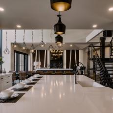 Black and White Open Concept Kitchen and Living Room