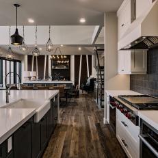 Open Plan Country Kitchen With Gray Backsplash